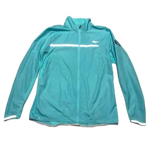 Saucony Full Zip Running Light Blue / Teal Lightweight Jacket Run Boston 2015 XL - Picture 1 of 11